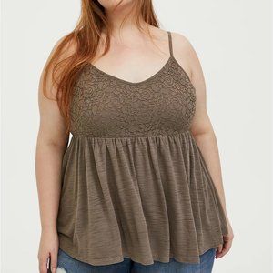 Torrid Dark Taupe Slub Babydoll Cami Size 1 NWT